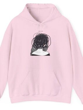 Noah Kahan Pink Graphic Hoodie - Busy Head - pink, green, blue, black, white,